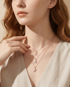 Modern Line Initial Collection 18K Rose Gold Natural Diamond Alphabet K N R T V Pendant Minimalist Layering <b>Necklace</b> For Women - Product Image 6