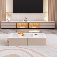 Meuble TV de luxe moderne en dalle de roche, ensemble de tables basses lumineuses, meubles en bois extensibles pour la maison, petite chambre, salon, LED