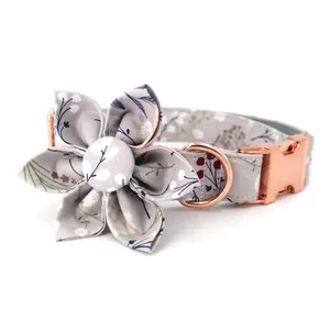 Customised pet accessory gifts handmade cotton cute girl flower dog collar with metal buckle