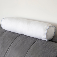 OEM ODM Housse de coussin personnalisée en lin biologique avec bord festonné bleu solide
