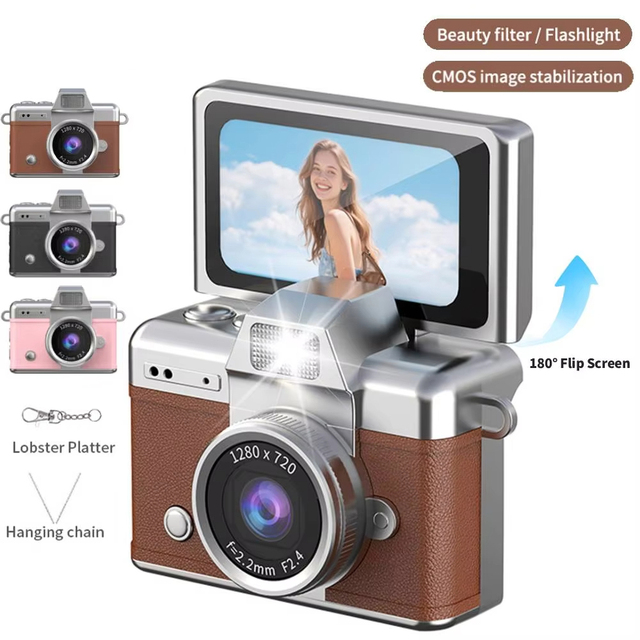 Flip Retro Digital Camera 720P Video Recorder LED Fill Light 1.44Inch IPS Screen Portable Mini digital Camara llavero