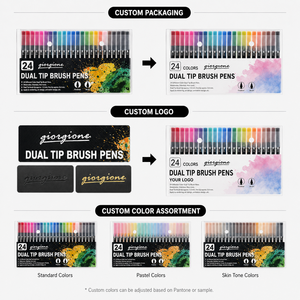 Stylos pinceaux à double pointe personnalisés Giorgione, 12/24/36/48/72/100 couleurs, marqueur pour tableau blanc, <span class=keywords><strong>encre</strong></span> permanente, pointe plate - Product Image 4