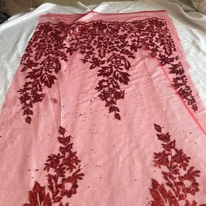 नया डिजाइन लाल पुष्प पैटर्न चमकदार चमकदार चमकदार चमक फीता कपड़े - Product Image 3