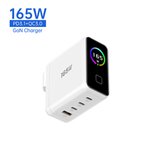 Chargeur portable USB-C Tommox 165W 140W 100W pour ordinateur portable, type C PD, multi-ports USB 4 ports, chargeurs standard EU/UK avec affichage