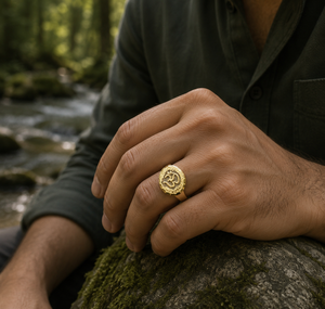 DIVYORO Vintage Inspired Gold Plated <b>Men</b> <b>Ring</b> Copper and Brass Fashion Jewelry Classic Finger Accessory for Daily Wear - Product Image 4