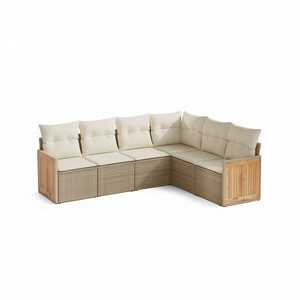 Ensemble de canapés de jardin en rotin beige avec coussins en mousse haute densité, mobilier d'extérieur au design contemporain - Product Image 1