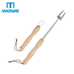 Tenedor retráctil para barbacoa con mango de madera, pincho portátil para carne de acero inoxidable para barbacoa, tenedor para barbacoa - Product Image 2