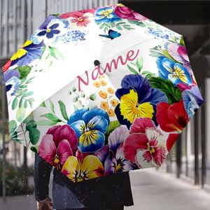 1 Pieza, Sin Pedido Mínimo, Paraguas Plegable Personalizado con Nombre de Flor de Pansy, Regalo Floral Personalizado, Paraguas con Impresión UV Personalizada - Product Image 2