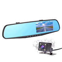 Caméra de tableau de bord HD 4,3 pouces à double objectif, enregistreur vidéo DVR 1080p, écran IPS, rétroviseur de voiture avec caméra de recul