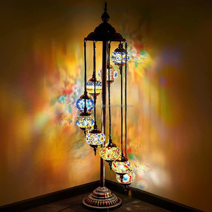 Lampe sur pied marocaine en mosaïque à 9 <span class=keywords><strong>globes</strong></span>, artisanale de Marrakech, lampe turque - Product Image 2