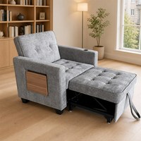 Canapé-lit convertible moderne en tissu chenille avec cadre métallique, port USB et poche de rangement – Conception gain de place pour appartement et chambre d'amis