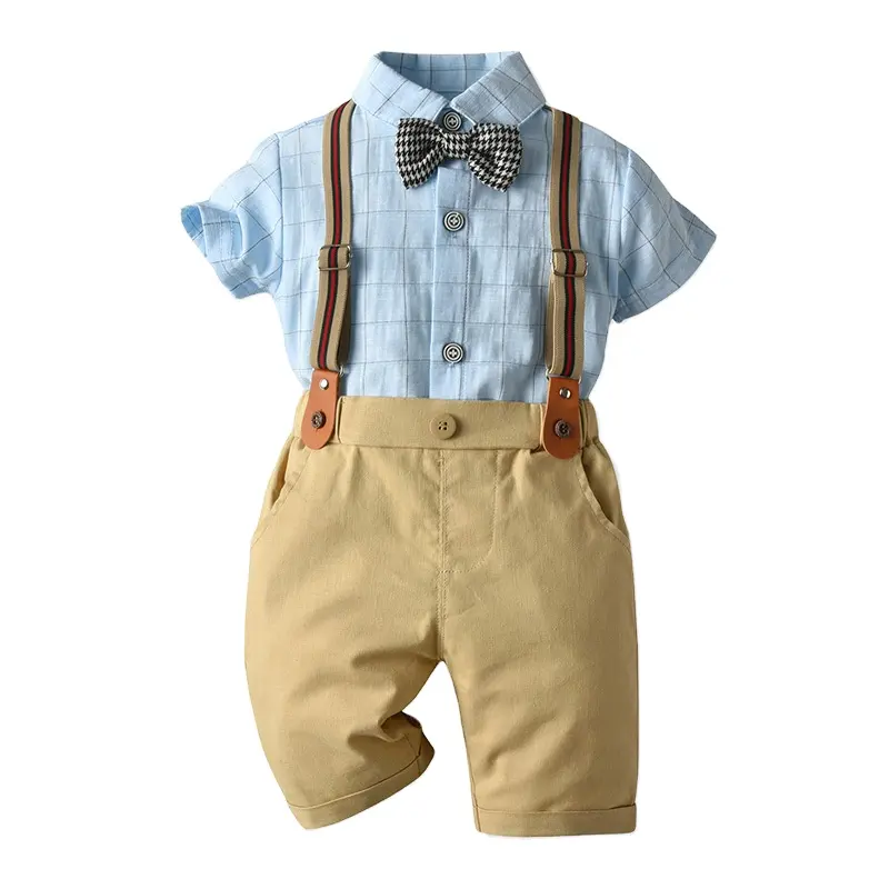 Baby boy clothes casual T-shirt + strap + pants summer suit children boy formal party clothes