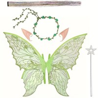 Ensemble d'accessoires de cosplay pour adultes : ailes de papillon pliables, oreilles d'elfe, baguette magique, serre-tête