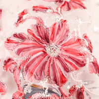 Broderie florale de luxe en cordon perlé, perles et paillettes vibrantes pour robe de soirée, robe de mariée, jupe |   Tissu en dentelle à paillettes