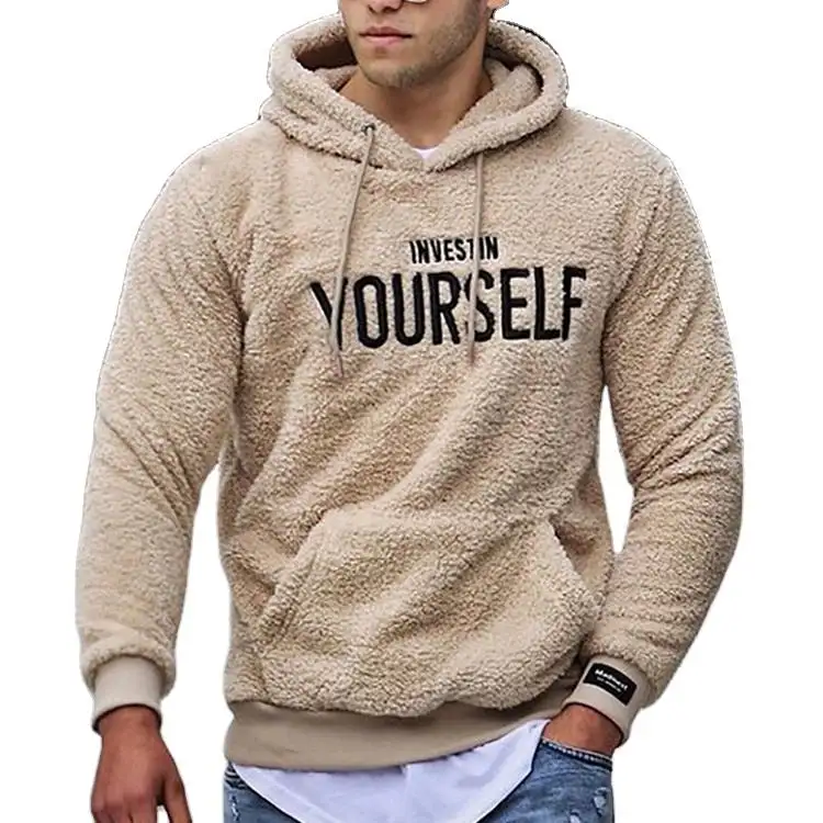 high quality custom embroidery logo oversized men cotton blank fleece pullover sherpa hoodie