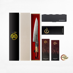 Juego de <span class=keywords><strong>Cuchillos</strong></span> de Chef Grandsharp de Acero de Damasco Japonés Santoku, Multiusos, Nakiri, Kiritsuke con Mango de Resina Roja y Madera Maciza - Product Image 6
