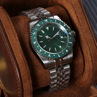 Montre mécanique MINUTETIME NH35, montre verte avec chiffres arabes, lunette en céramique, mouvement automatique pour homme, cadran à motif de feuilles, étanche