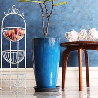 Pots de fleurs en plastique émaillés pour jardin, très demandés, avec soucoupe, 21 pouces de haut