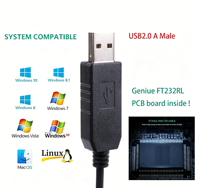 Cable Serial USB a TTL FTDI, Cable de Programación PLC con Conector K, Cable de Datos para PC para Radios Walkie Talkie Kenwood Baofeng