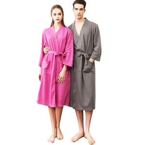 Unisex sprinting and summer bathrobe , 3/4 sleeves Thin waffle water absorption bathrobe and quick dry night gown