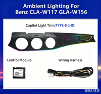 Kit d'éclairage d'ambiance intérieur 64 couleurs W117 pour Mercedes-Benz CLA W117 2013-2018 CLA200 CLA220 CLA45 LED