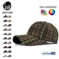 Gorra de Béisbol Deportiva Vintage al por Mayor, con Patrón de Tartán a Cuadros, Bordado 3D, Ajustable, para Exteriores, de Algodón, Unisex