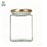 Bocal carré en verre de haute qualité de 380 ml pour sauce piquante, sauce tomate, miel, cornichons, pâte de bœuf avec couvercles métalliques