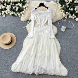 Vestido Maxi Casual Asimétrico de Verano, Ecológico, Transpirable, de Ganchillo Acrílico, Estilo Fairycore, con Cuello Camisero y Manga Larga para Mujer - Product Image 2