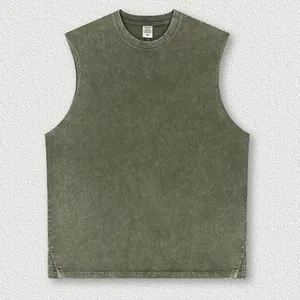 2023 Zomer Zware Katoenen Mouwloze T-Shirt Zuur Wassen Mouwloos Vest Tanktop Vintage Mouwloos T-Shirt Voor Heren