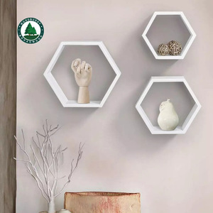 Hirohiro Hexagonal Wall <b>Shelves</b> White 3Pcs Set For Living Room <b>Bedroom</b> Study Decorative Storage Display Rack - Product Image 4