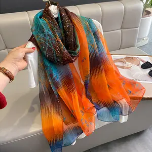 Manufacturers stylish designer chiffon printed shawls long large women beach cover polyester silk wraps scarves for summer