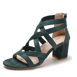 Elegantes Sandalias de Tacón de Ante con Punta Abierta, Tacón Medio, Tacón Cuadrado, Correa en el Tobillo, Estilo Slip-On, Zapatos de Mujer Transpirables para Todas las Temporadas - Product Image 5