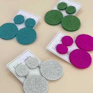 Pendientes Colgantes Tejidos, Diseño Geométrico Moderno en Latón, Nuevo Diseño de Moda, Cuentas Redondas de Color Arroz para Mujer, UIONEN 1835 - Product Image 1