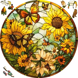 어린이를위한 해바라기 패턴 나무 퍼즐 맞춤형 아름다운 나비 조기 교육 완구를위한 독특한 모양의 나무 직소 퍼즐