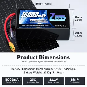 Zeee FPV 드론 배터리 6S 22.2V 5200/6500/7000/8000/9000/10000/16000mah 소프트 케이스 XT60 플러그 Lipo 배터리 팩 FPV용