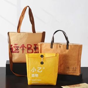 Sac fourre-tout Dupont en papier kraft lavable avec doublure en coton et lin, sacs écologiques naturels à bandoulière, sac promotionnel en plastique - Product Image 4