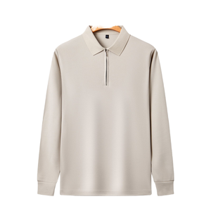 Polo à manches longues pour homme, couleur unie, fermeture éclair, style décontracté, coupe classique, matière de haute qualité, polos à manches longues en vente - Product Image 1