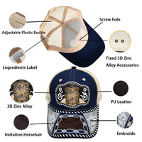 Gorra de camionero de lona personalizable con patrón metálico 3D de herradura, estilo vaquero mexicano, étnico, occidental, único y a la moda, con malla, para exteriores y playa