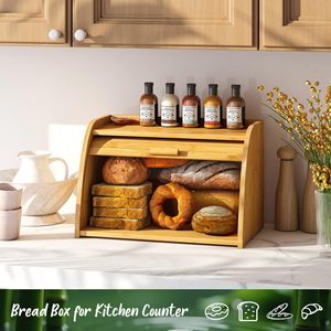 Caja de almacenamiento de pan de doble capa de madera con tapa para almacenamiento de pan y repostería en la cocina, color madera natural - Product Image 5