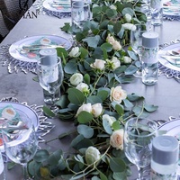 ISEVIAN Hochzeitstisch-Dekorationen Eukalyptus-Läufer Boho Eukalyptus-Blumengirlande Grüner Tischläufer