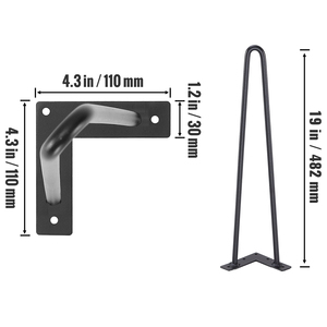 Hairpin Furniture Legs 19 In Metal With Rubber Floor <b>Protection</b> For Nightstand Coffee <b>Table</b> Desk DIY Projects - Product Image 2