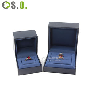 Boîte à bijoux en carton personnalisée avec logo, en similicuir bleu, très vendue, pour bagues de mariage, boucles d'oreilles, emballage de bijoux - Product Image 6