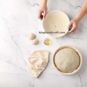 Cesta de fermentación ecológica hecha a mano para pan de masa madre, cesta de fermentación de ratán natural con forro de lino - Product Image 2