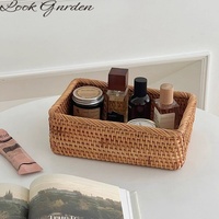 Boîte de rangement rectangulaire en rotin tressé semi-artisanale, organiseur de cosmétiques, panier de rangement pour table basse