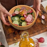 ZTHapwa Bamboe Saladeschalen 20 cm Handgemaakt Rustiek Design voor Salades/Fruit/Pasta/Groenten 1,4 Liter Serveerset van 2