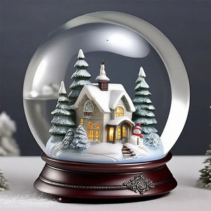 Adorno de árbol de Navidad respetuoso con el medio ambiente personalizado, caja de música de bola de cristal giratoria automática con escena de nieve hecha de resina - Product Image 2