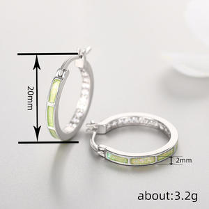 Orecchini a Cerchio in Argento 925 Placcato Rodio Bianco con Opale Incastonato e Accenti di Diamanti per Donna, Gioielli Classici per Uso Quotidiano - Product Image 5