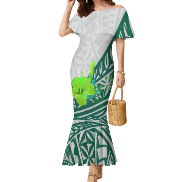Vestido de sirena de talla grande transpirable para mujer, vestido estampado de estilo Tribal de Polinesia, a la medida, venta directa de fábrica