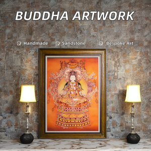 Tranh Phật thủ công bằng đá sa thạch, tranh tường nghệ thuật trên vải có khung, dùng trang trí nhà cửa và làm đồ trang trí, tác phẩm nghệ thuật thủ công - Product Image 5