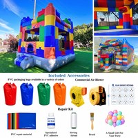 Château gonflable en blocs de construction avec petite toboggan, château en briques coloré pour enfants, idéal pour les fêtes d'anniversaire